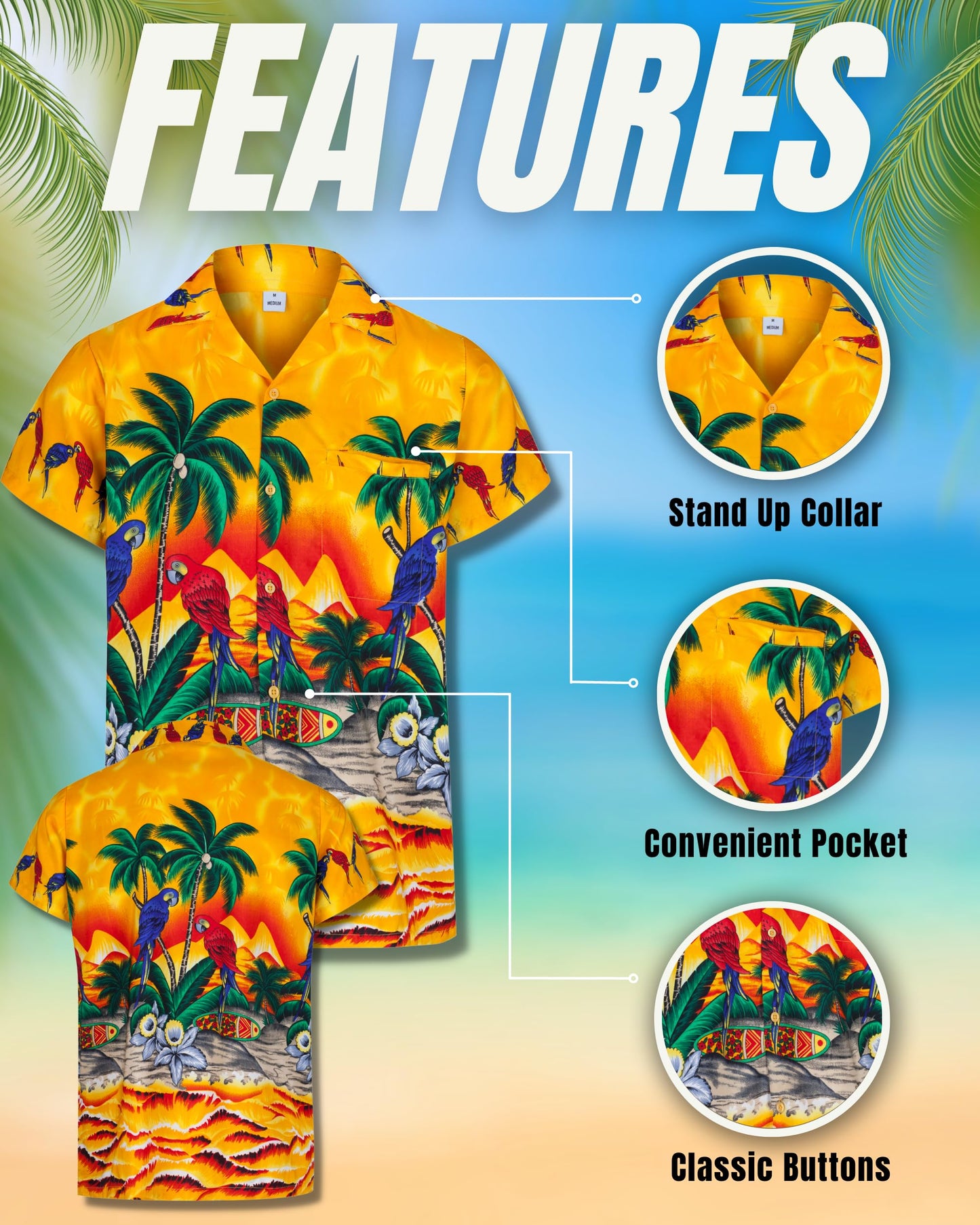 Hawaiian Shirts for Men Short Sleeve Button Down Shirt - Parrot