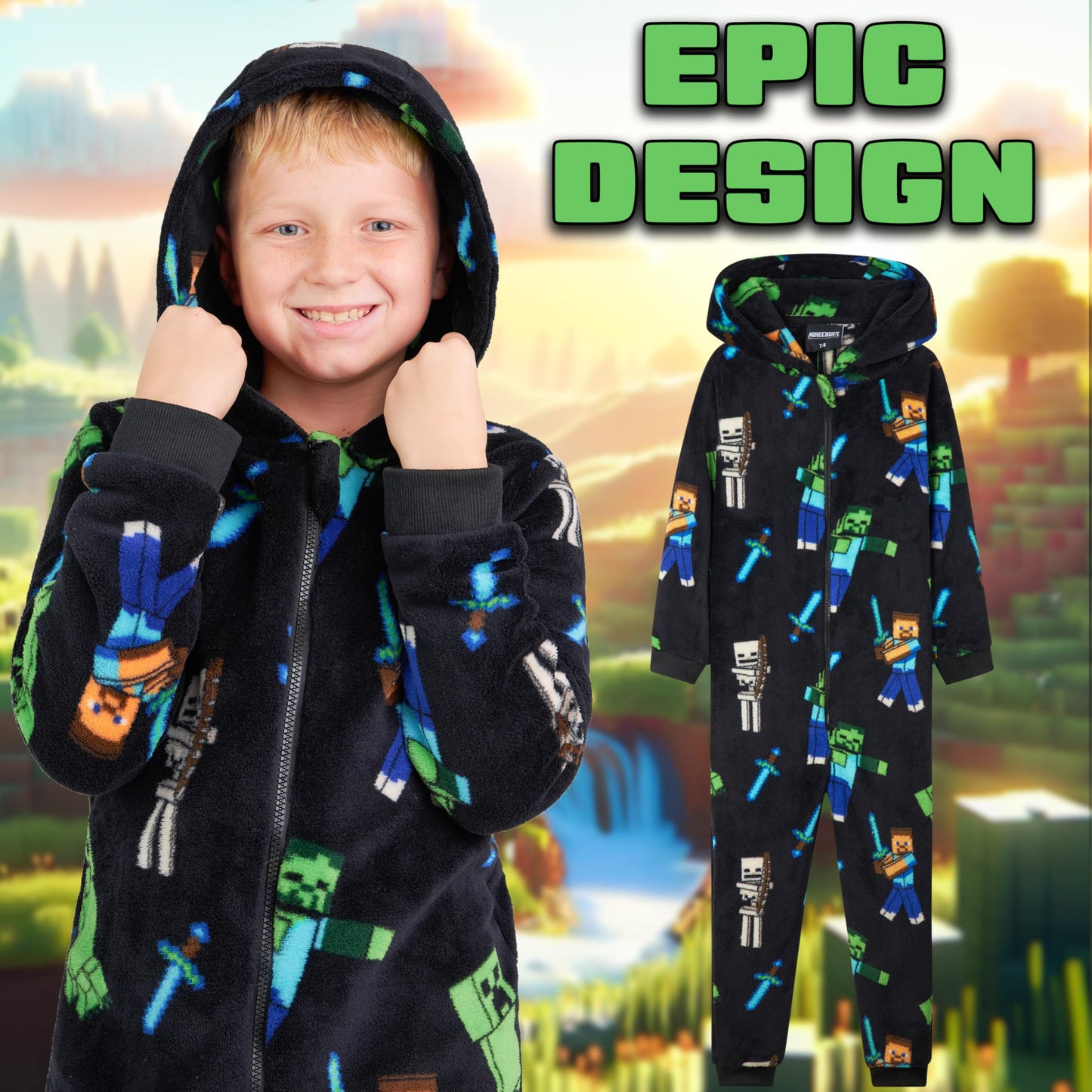 Boys Fleece Onesie - Hooded Onesie Pyjamas - Gifts for Gamers (image 3)