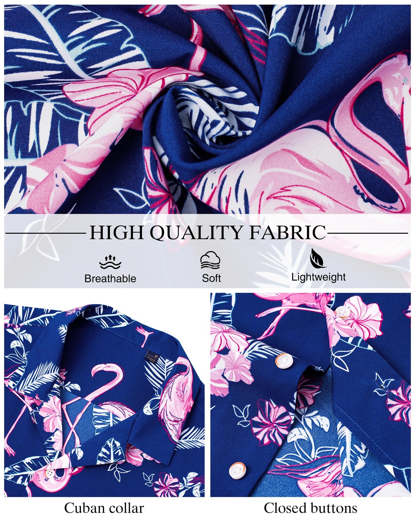 Hawaiian Shirt Short Sleeve Shirts Men Summer Blue Flamingo Beach