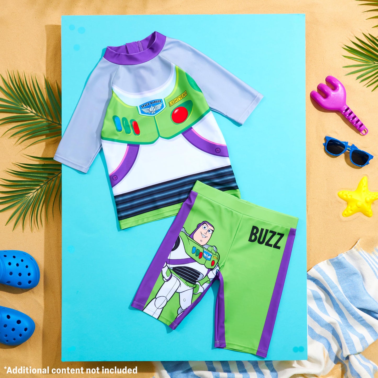 Disney Toy Story Boys Swimming Costume Set 2 Piece Swimwear Rash Guard Top Swim Trunks Buzz Lightyear Swimsuit for Beach Pool Holiday Essentials (2-3 Years, Multi Toy Story)