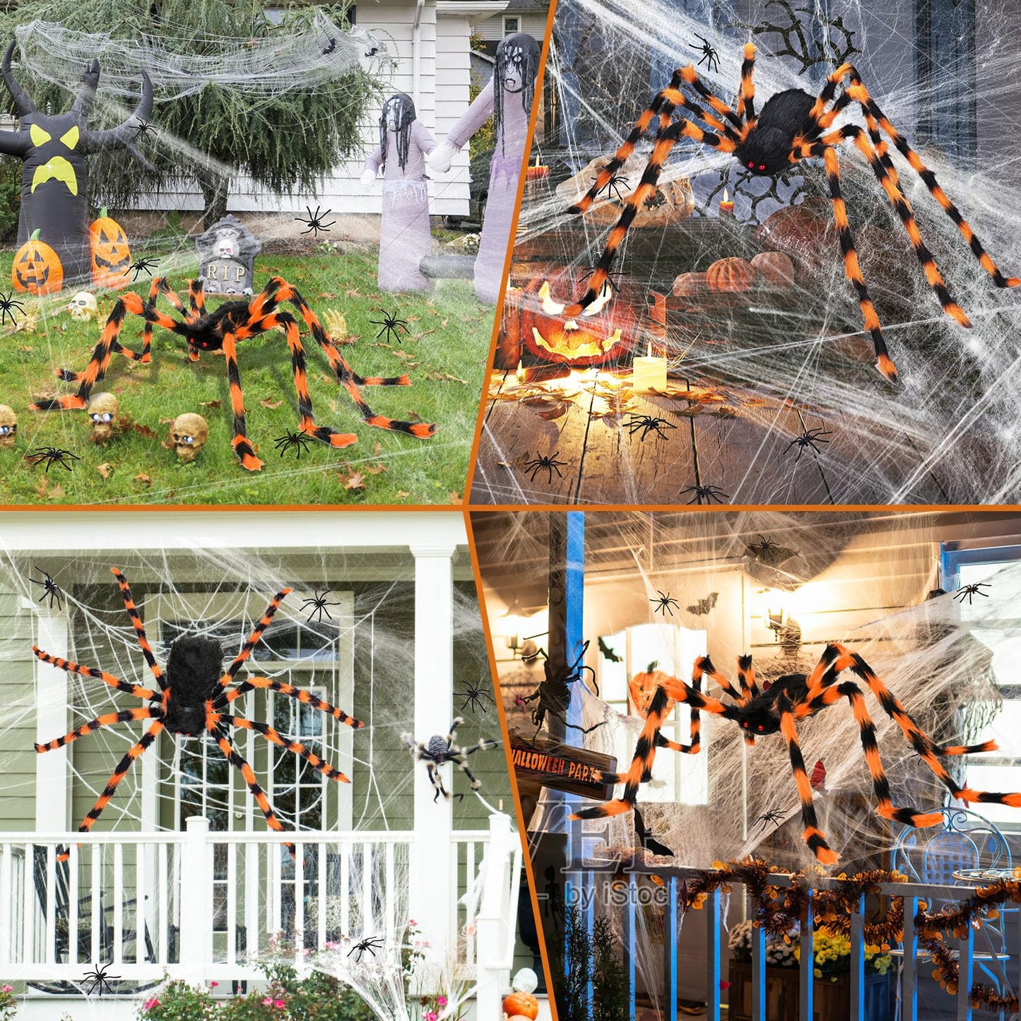 benpen Halloween Decorations Outdoor Spider:50'' Halloween Spiders Set Decor Scary Hairy Fake Props for Indoor Outdoor Scary Haunted House Spider Web Cobweb Theme Party Yard