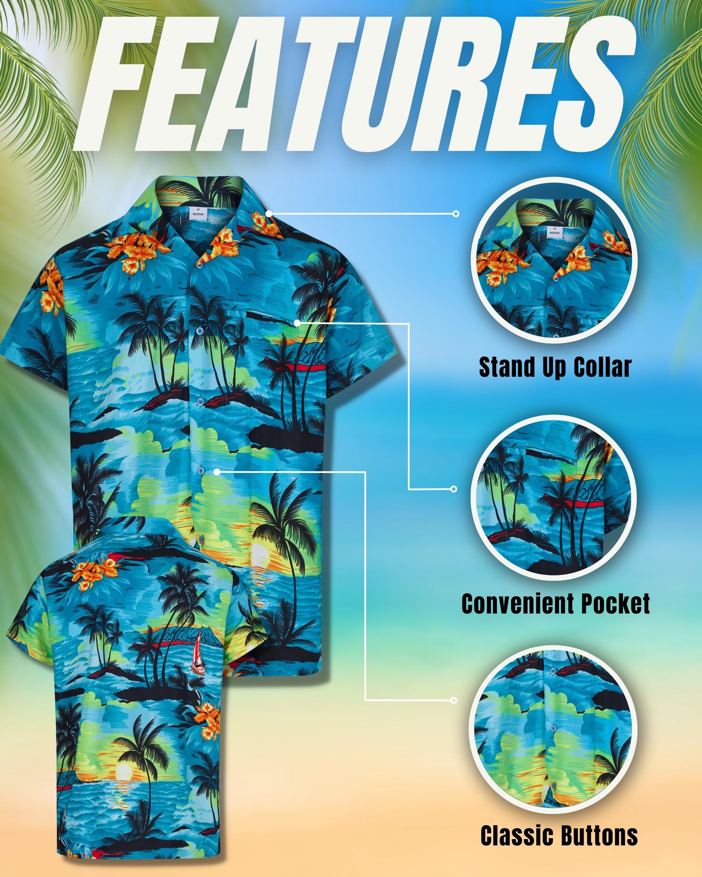 Mens Hawaiian Shirt Short Sleeve Stag Beach Holiday Aloha Summer