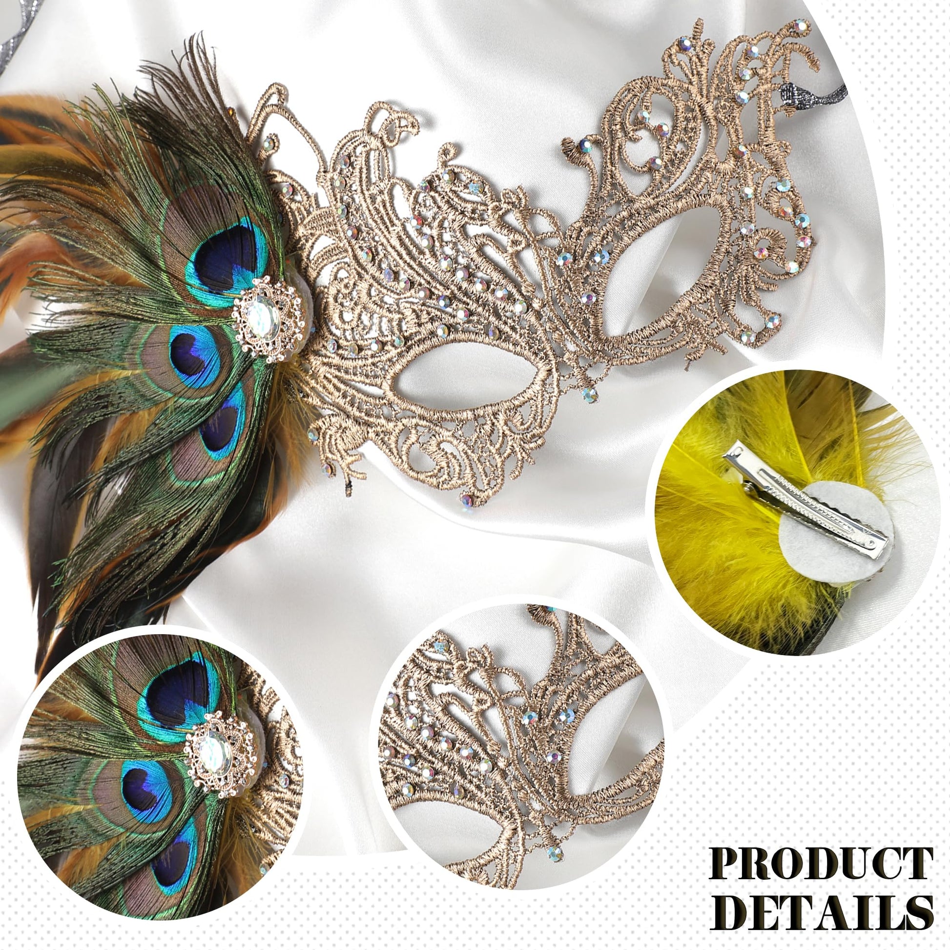 Lace Masquerade Masks for Women - 1920s Peacock Feather Venetian (image 4)