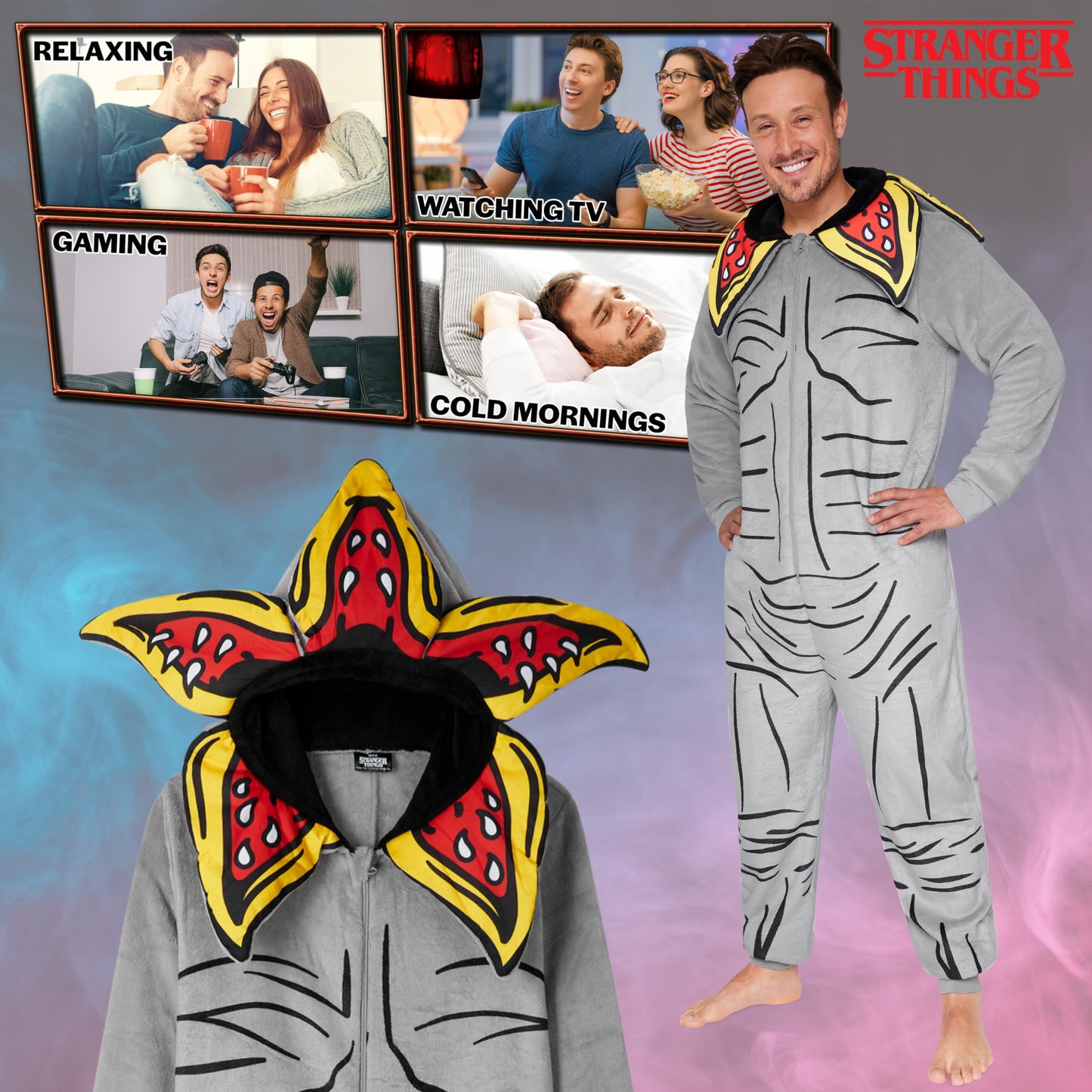 Fleece Onesie for Adults Teens Hooded Zip Up Lounge Wear S-2xl (image 4)