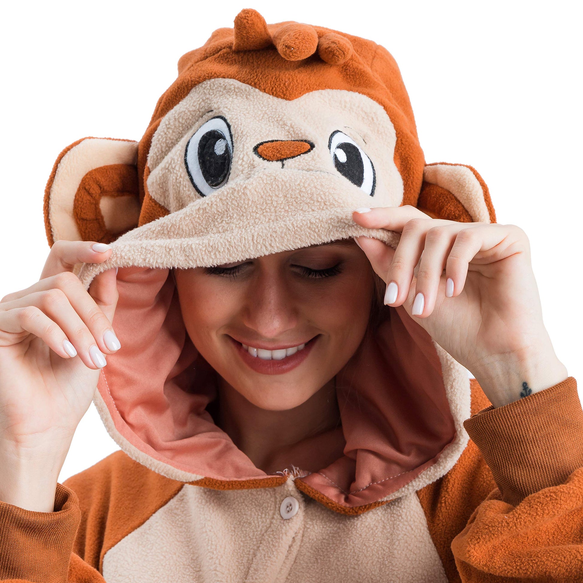 Unisex Adult Monkey Jumpsuit Plush Monkey Costume with Hat and Tail (image 6)