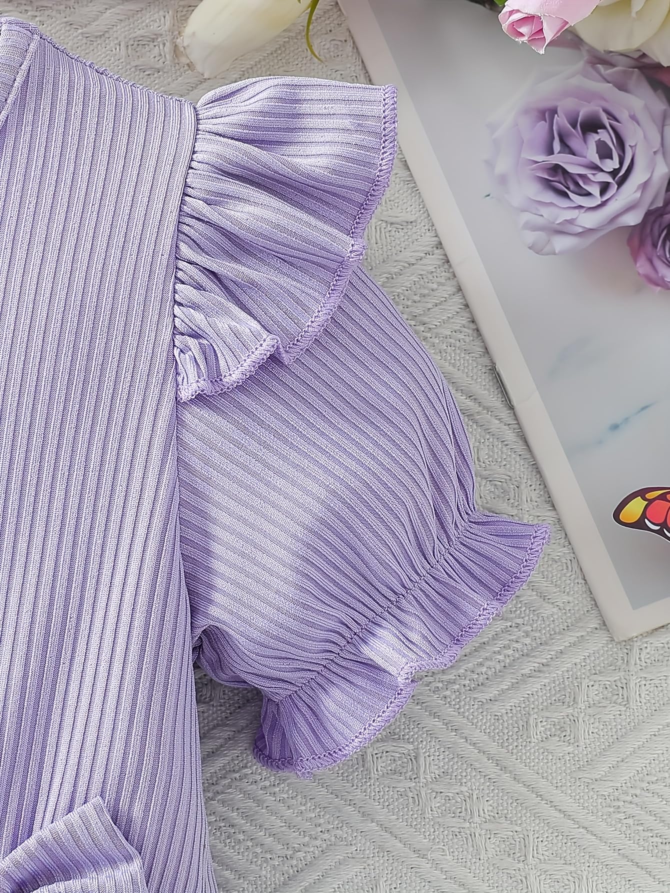 Girls Purple Flower Girl Dress Tulle Tutu Princess Dress Butterfly Dress with Ruffle Sleeves and Bowknot, Birthday Dress for Girls Aged 3 Years, Ideal for Spring Outings and Family Gatherings