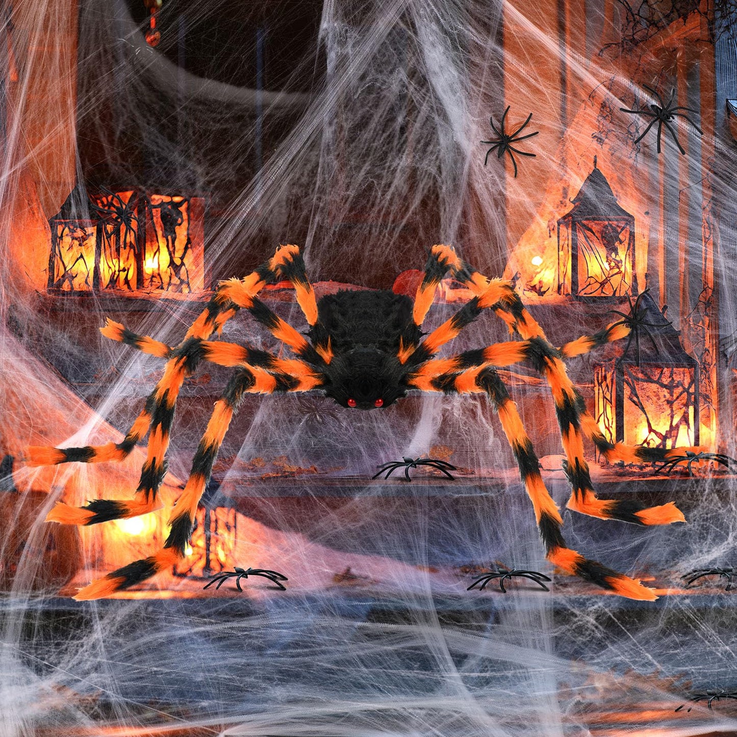 benpen Halloween Decorations Outdoor Spider:50'' Halloween Spiders Set Decor Scary Hairy Fake Props for Indoor Outdoor Scary Haunted House Spider Web Cobweb Theme Party Yard