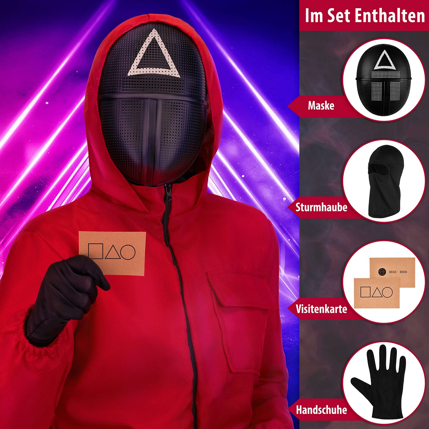 Balinco The Game Mask + Balaclava + Black Gloves + 1x Game Card for Halloween, Carnival & Carnival as Costume for Men & Women (Triangle)