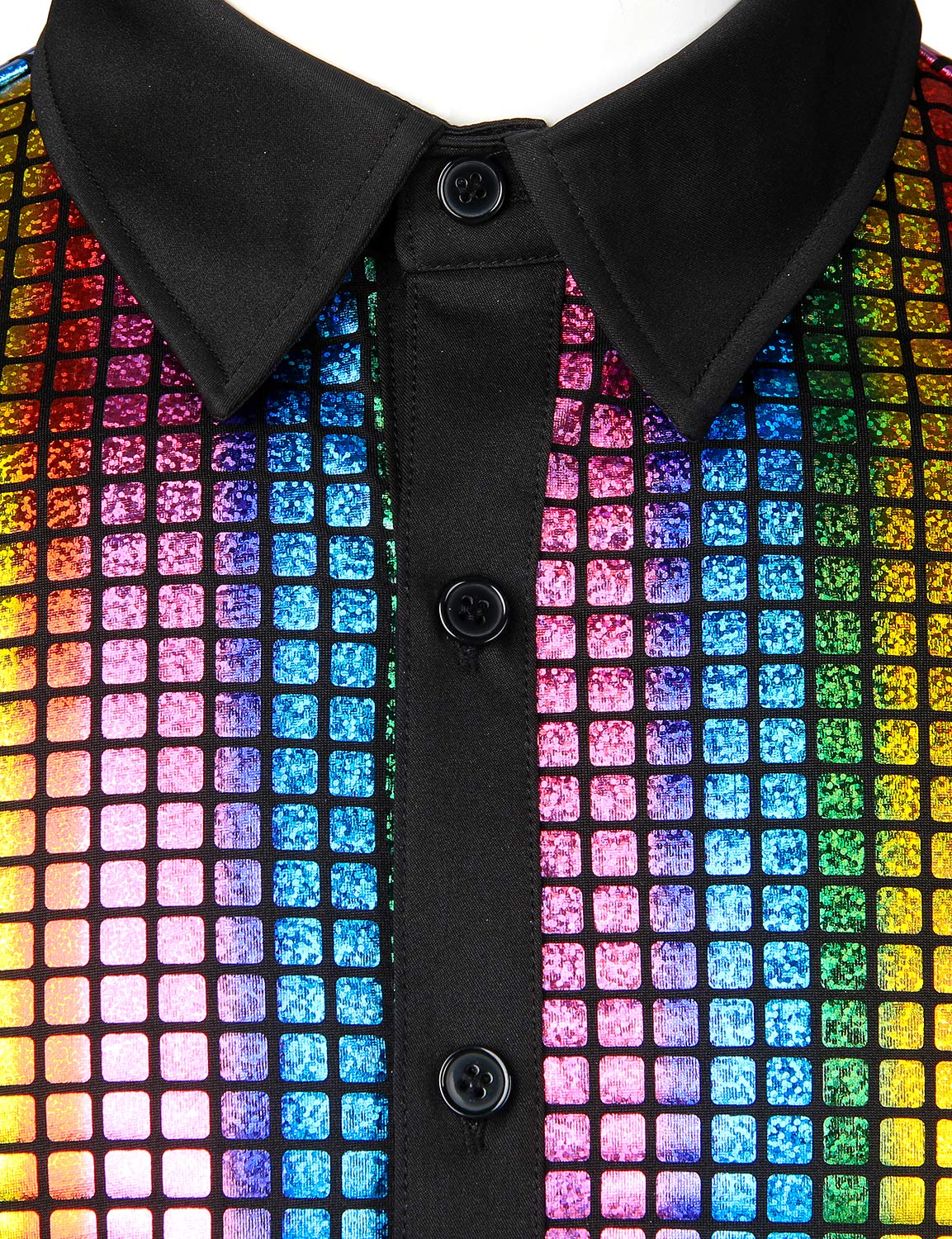 Men's Dress Shirt Sequins Button Down Short Sleeve Shirts 70s Disco (image 4)
