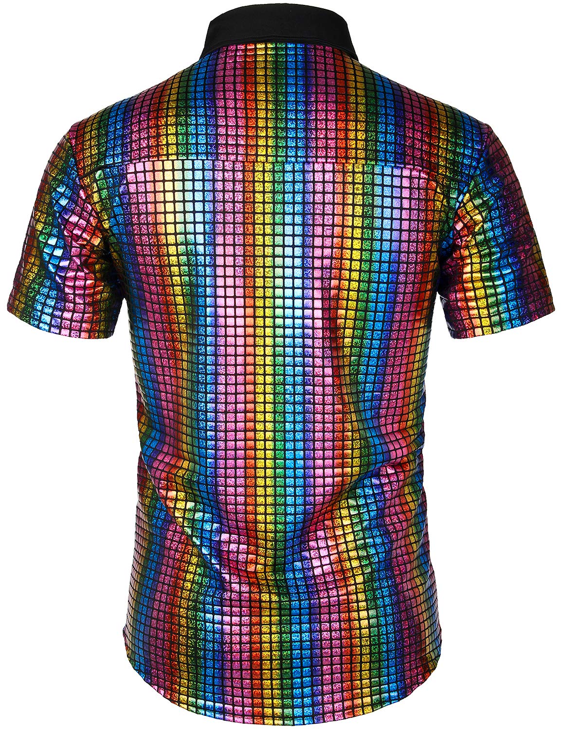 Men's Dress Shirt Sequins Button Down Short Sleeve Shirts 70s Disco (image 3)