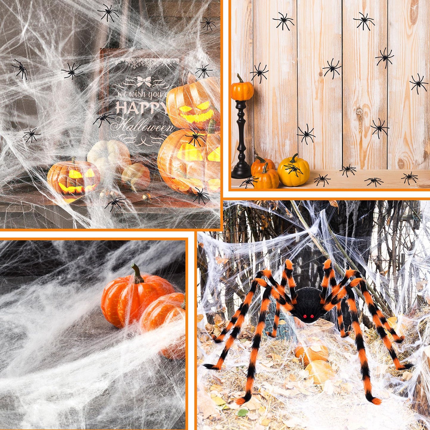 benpen Halloween Decorations Outdoor Spider:50'' Halloween Spiders Set Decor Scary Hairy Fake Props for Indoor Outdoor Scary Haunted House Spider Web Cobweb Theme Party Yard