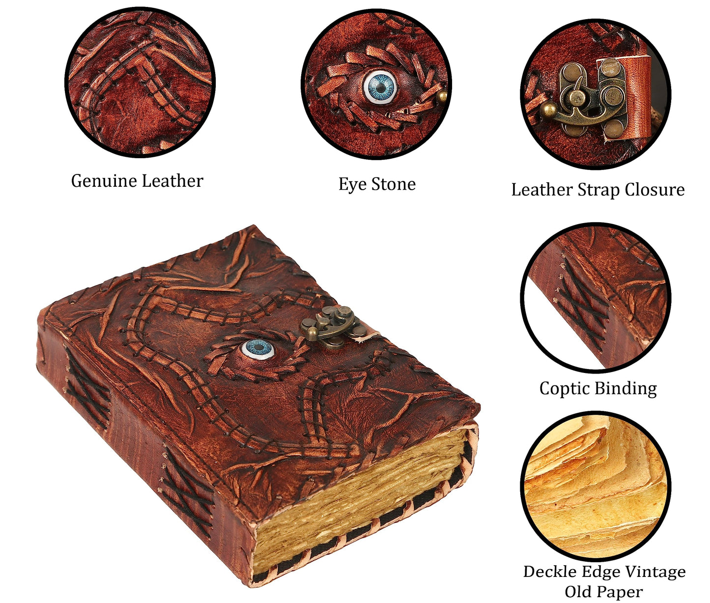 Hocus Pocus Book Of Spells, Spell Books With Real Spells, Prop Halloween Decorations Decor, Book Of Shadows Spell Book, Witchy Gifts For Women Leather Writing & Sketchbook Journal (8x6 Inch, Brown)