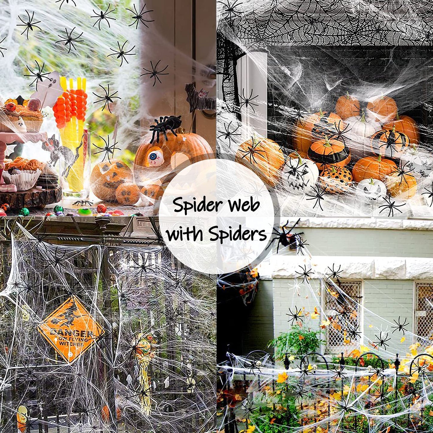 Cover 3000 Square Feet 500g Halloween Spider Web Stretchable Cobweb with 50 pcs Small Spiders Halloween Indoor Outdoor Decorations