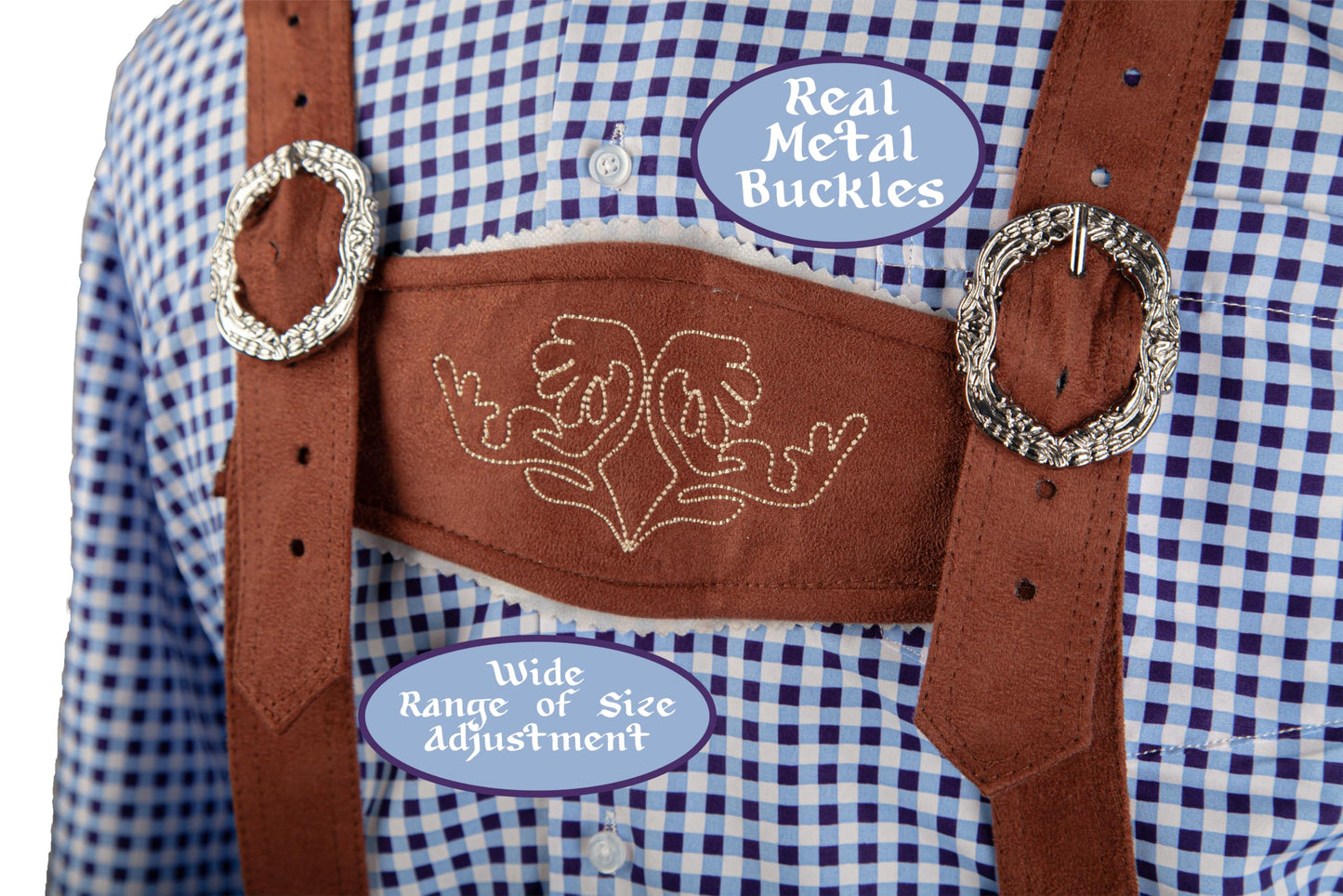 Wicked Costumes Mens Lederhosen Fancy Dress Costume – Bavarian Oktoberfest Outfit in Faux Suede - Small