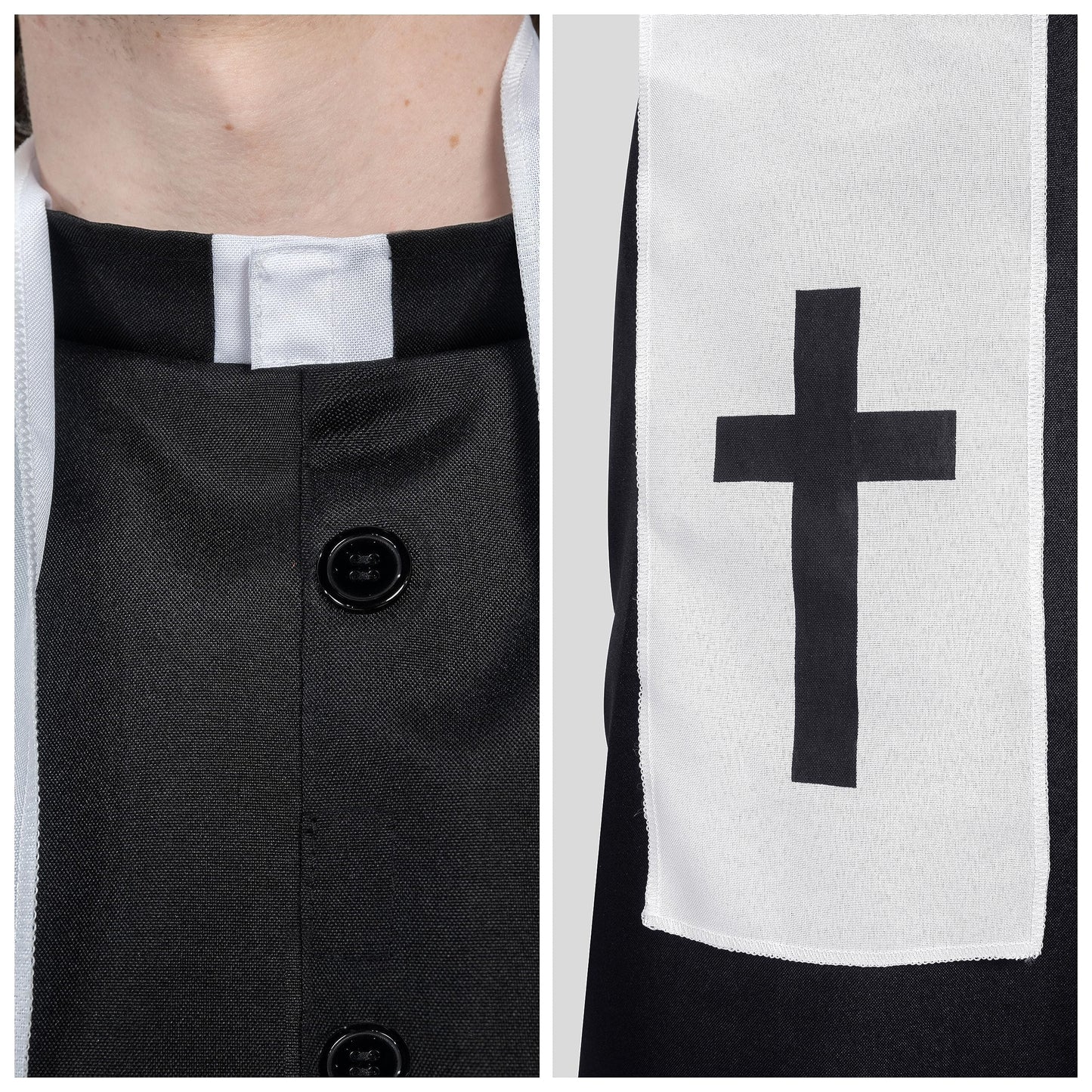 Spooktacular Creations Adult Men’s Black Priest Father Robe Stole, Priest Costume for Halloween Dress Up Party Cosplay (XL)