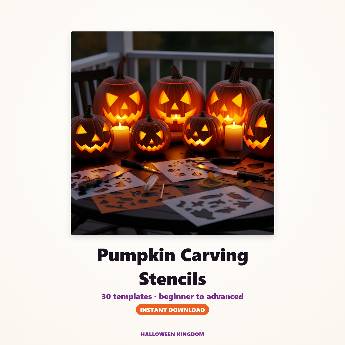 Pumpkin Carving Stencils cover — 30 printable templates, beginner to advanced