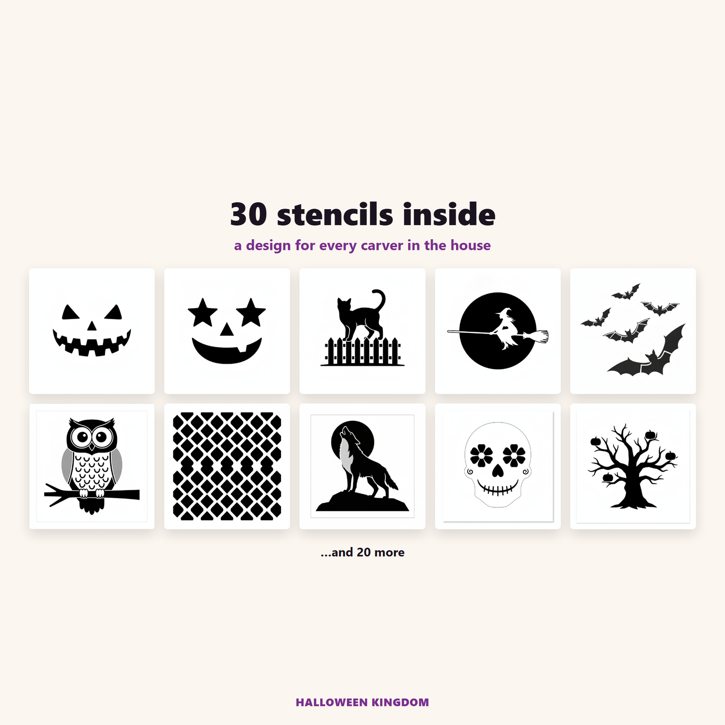 Ten of the 30 pumpkin carving stencil designs