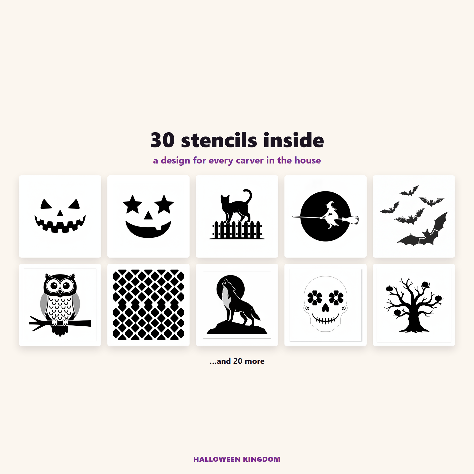 Ten of the 30 pumpkin carving stencil designs
