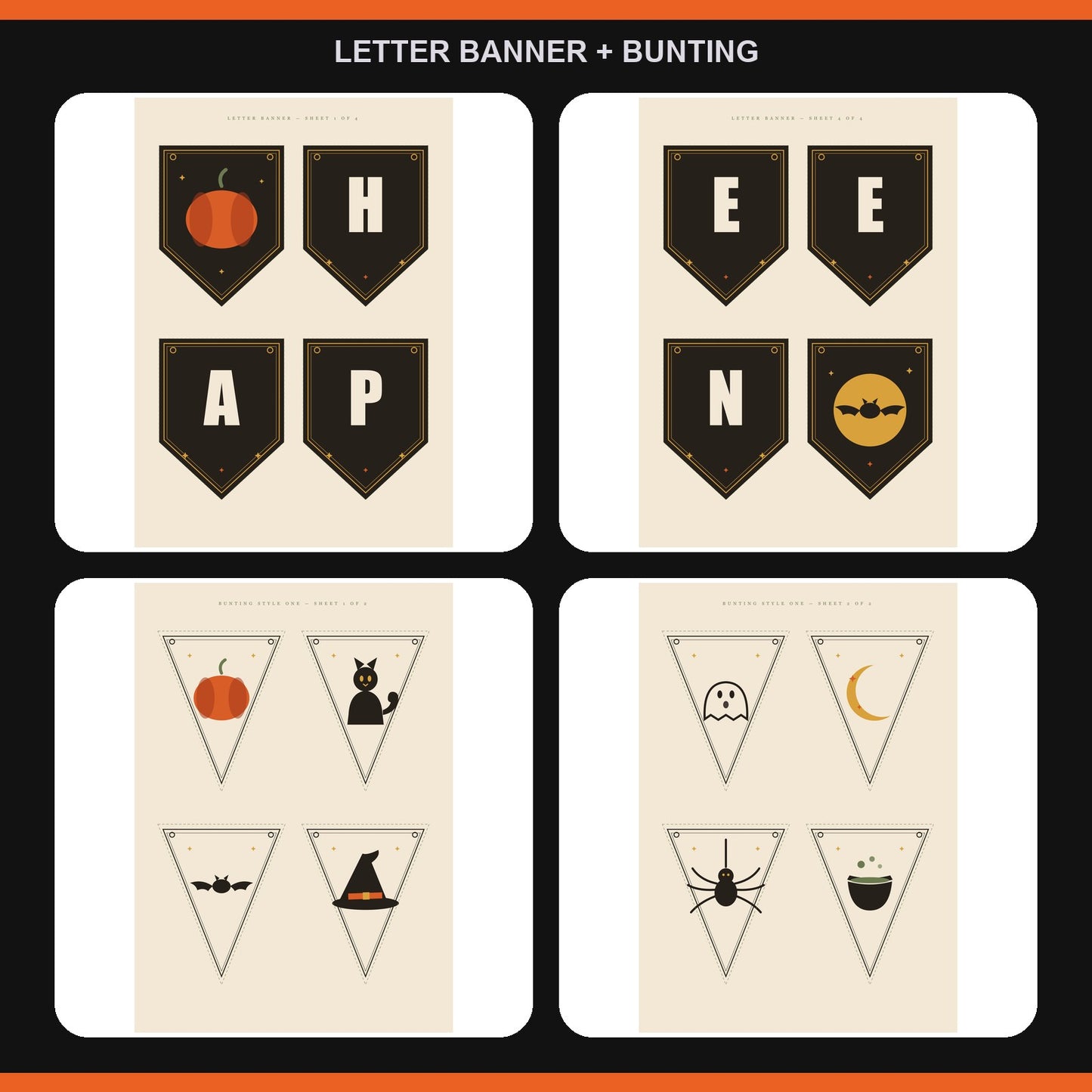 HAPPY HALLOWEEN letter banner pennants and motif bunting flags from the kit