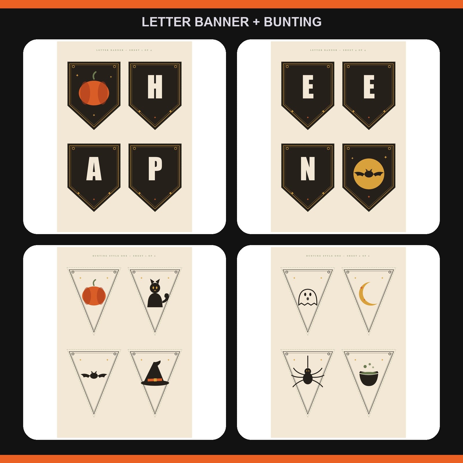 HAPPY HALLOWEEN letter banner pennants and motif bunting flags from the kit