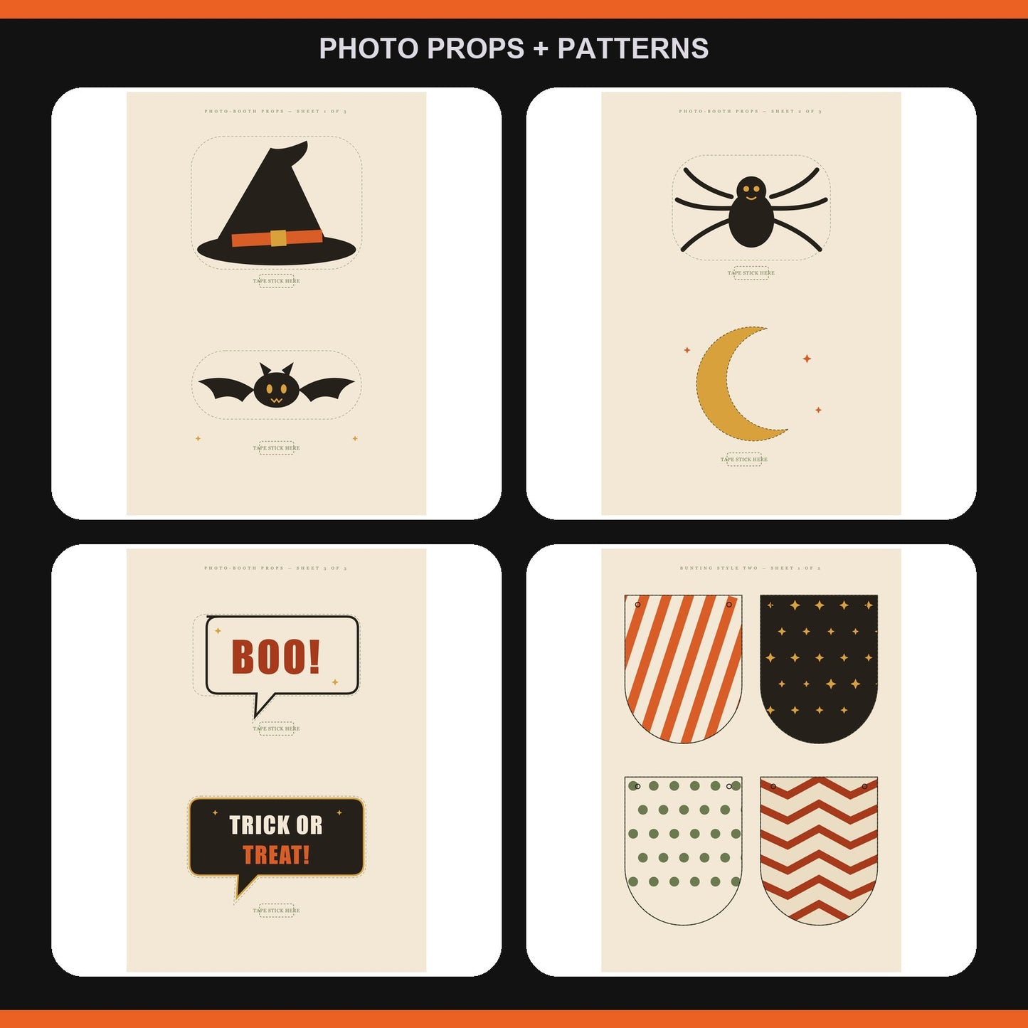 Photo-booth props and pattern bunting from the kit