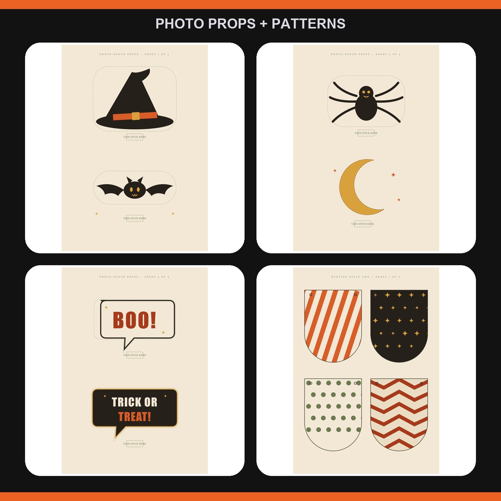 Photo-booth props and pattern bunting from the kit