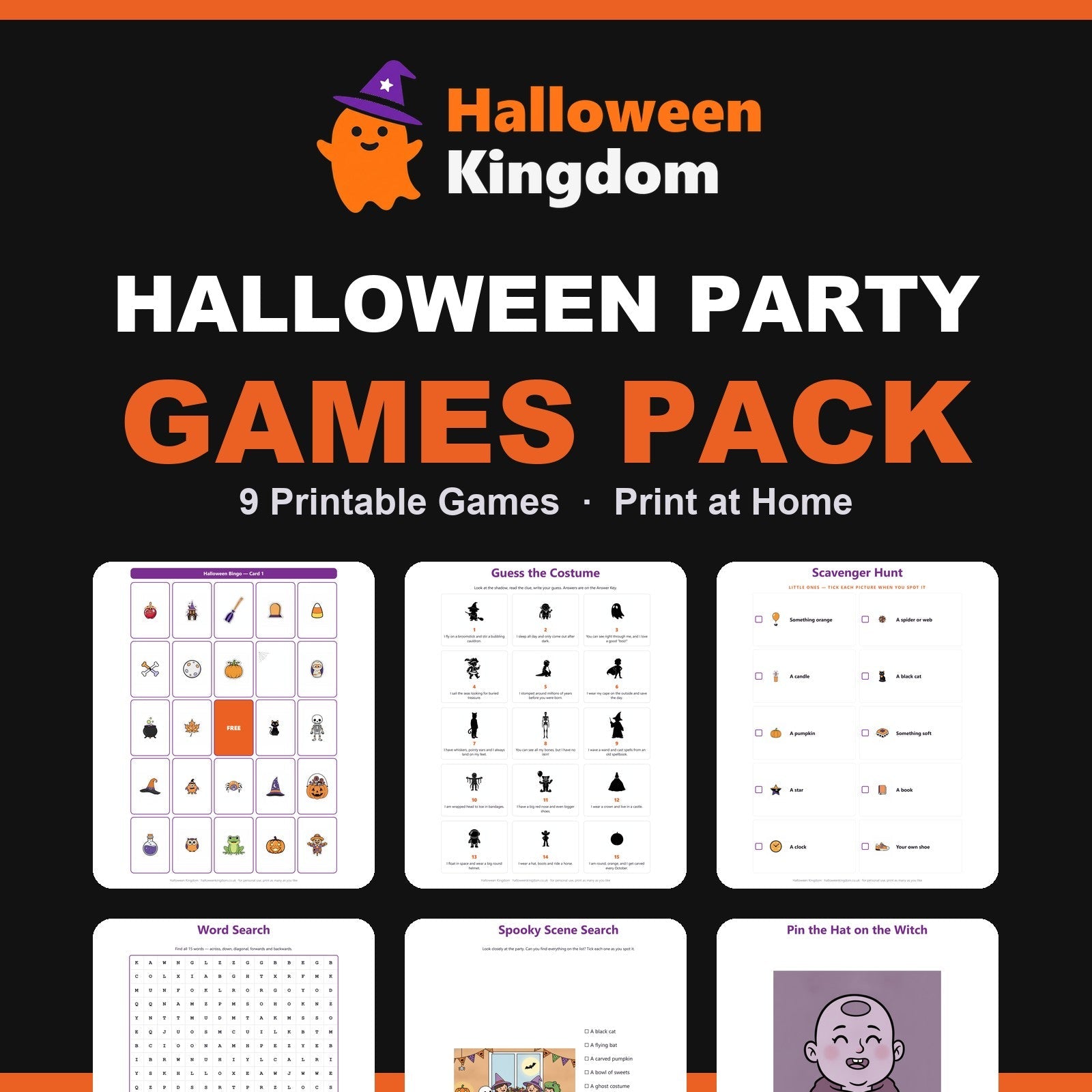 Halloween Party Games Pack printable, 9 printable games, instant download