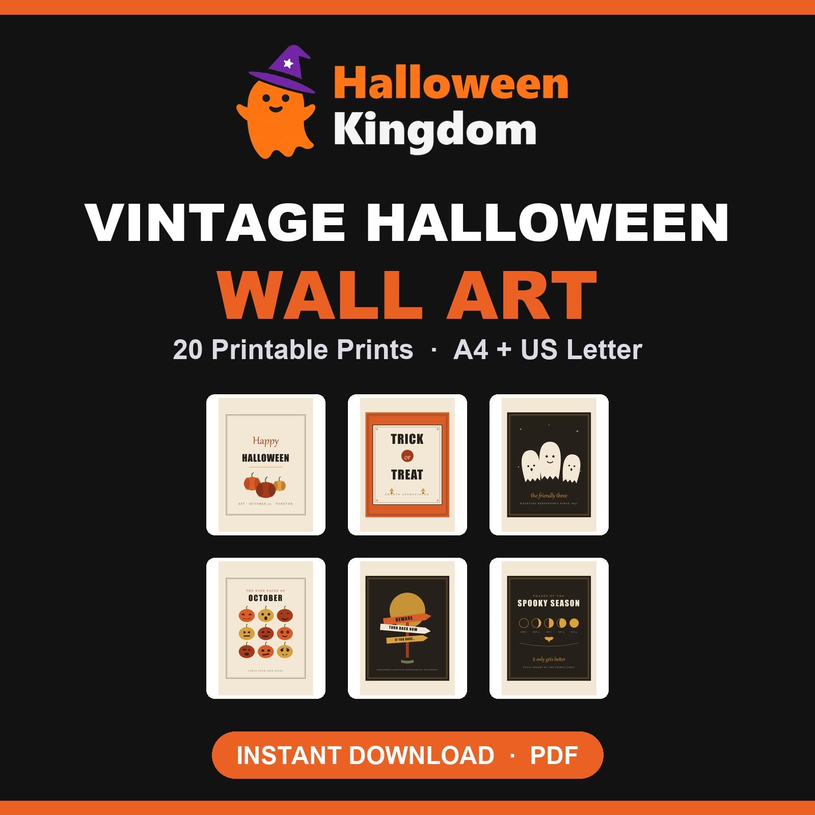Vintage Halloween Wall Art — 20 printable prints, A4 and US Letter