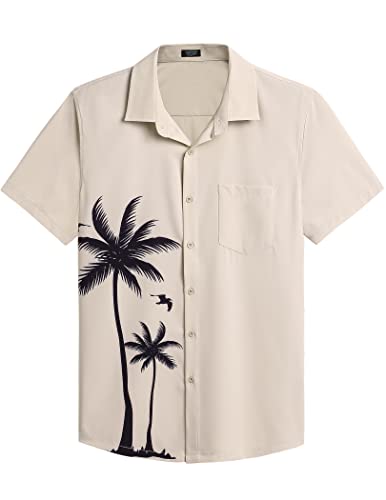 COOFANDY Mens Shirt Hawaiian Tropical Print Casual Button Down, Pat3, Small, Short Sleeve