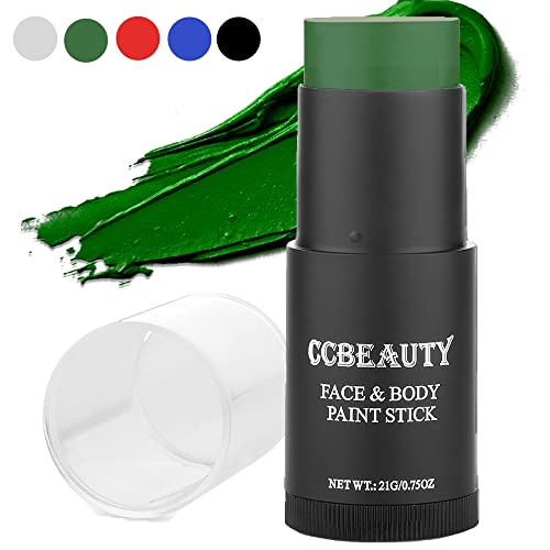 CCBeauty Green Face Body Paint Stick, Grease Dark Green Eye Black Foundation Painting Sticks for Sports, Non-Toxic Hypoallergenic for Camo Hunting Makeup Halloween SFX Special Effects Cosplay Costume Party