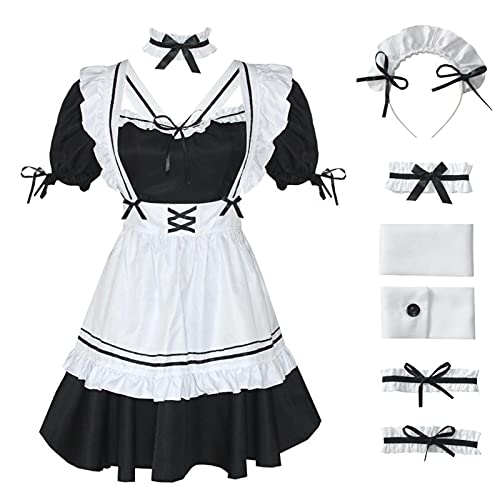 Eayoly Women's Maid Dress, 8PCS French Maid Fancy Dress Anime Cosplay Costume Maid Apron And Headwear, Sexy Maid Outfit Cosplay Dress For Women, Maid Outfit For Adult, Halloween Costumes For Girls