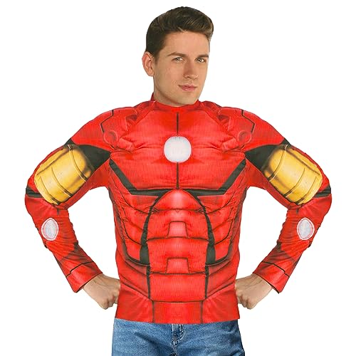 Iron Man Costume Shirt for Adults - Padded Super Hero Muscle Shirt for Halloween Costume | Superhero Dress Up Pretend Play Outfit (Standard Size)