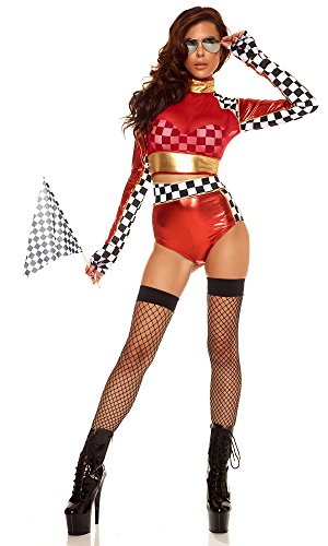 Women's Sexy Race Car Driver Costume Racer Girl Long Sleeves Cosplay Size Uk 8-12, Red/White/Black (pk-12)