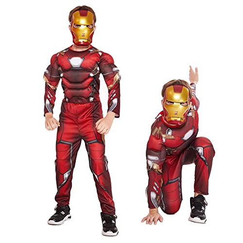AEUFIDM Halloween Muscle Costume Jumpsuit Boy Superhero Cosplay Costume Includes Mask