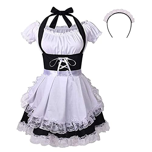 maxToonrain Women's French Maid Costume Maid Fancy Dress Anime Cosplay Party Maid Outfit for Easter Day Gifts(4pcs,Black,XL)
