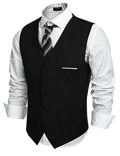 COOFANDY Men's Fashion Formal Slim Fit Business Dress Suit Vest Waistcoat,Black,Medium ( Chest: 43.3" )