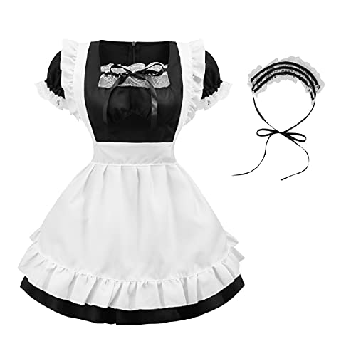 maxToonrain Maid Costume Women,Women's French Anime Cosplay Valentines Day Gifts Maid Outfit Fancy Dress Costumes for Womens Girls (Black and White,XL)