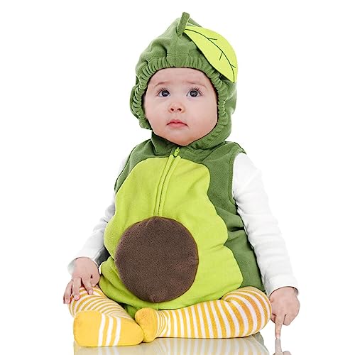Bonangber Infant Halloween Costumes Baby Avocado Costume Zipper Hooded Sleeveless Avocado Romper Fruit Costume Cosplay Outfit(B-Green Avocado,0-6 Months)