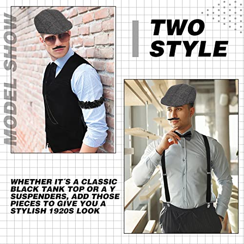 1920s Mens Gangster Vest Costume Accessories Set Mardi Gras Party Vintage Fedora Hat Pocket Watch Tied Bow Tie Accessories(Large)