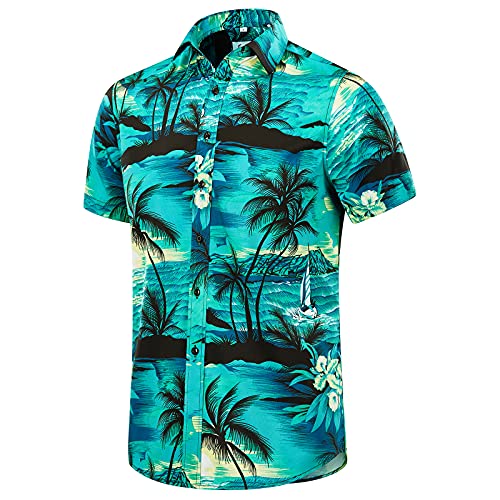 EUOW Men's Hawaiian Shirt Short Sleeves Printed Button Down Summer Beach Dress Shirts(Multicolored BL3,XL)