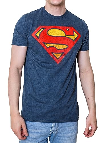 SUPERMAN Logo Symbol Justice League DC Costume Adult T-Shirt(SM, Indigo Black Heather)