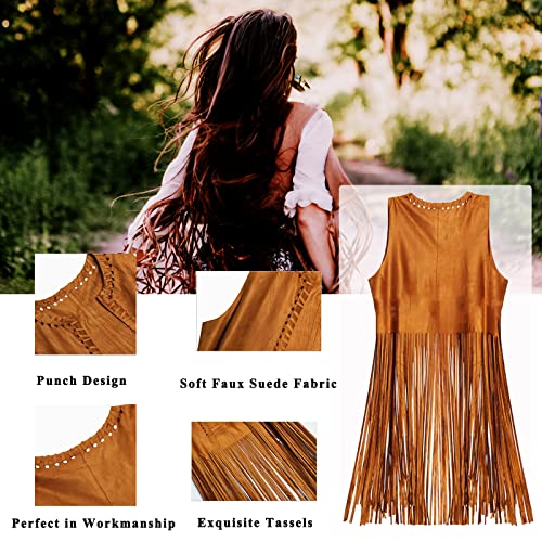 70s Fancy Dress Women Disco Hippie Clothes Fringe Vest with 60s Fancy Dress 70s Costume Flared Trousers & 70s Accessories Hippie Costume Ladies Girls Hippy Fancy Dress for Women Halloween Outfits(L)