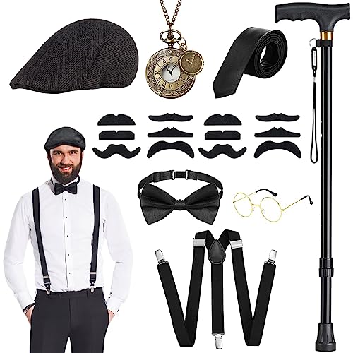 WILDPARTY 1920s Men Costume, Mafia Gatsby Costume Accessories for Men, Men's Flat Cap for 1920s Gangster Halloween Party
