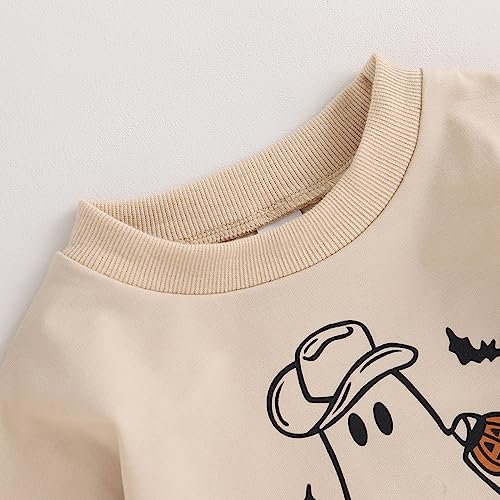Adobabirl Baby Halloween Outfit Girl Boy Ghost Sweatshirt Romper Oversized Sweater Onesie Cute Fall Winter Clothes (D-Boot Scoot Spooky Beige,3-6 Months)