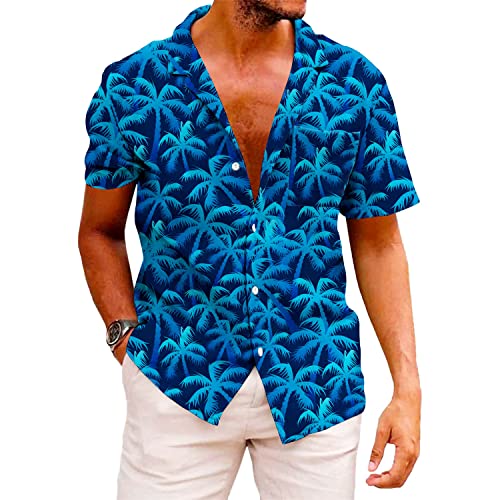 KYKU Mens Hawaiian Shirts Funny Summer Beach Slim Fit Tropical Shirt Blue