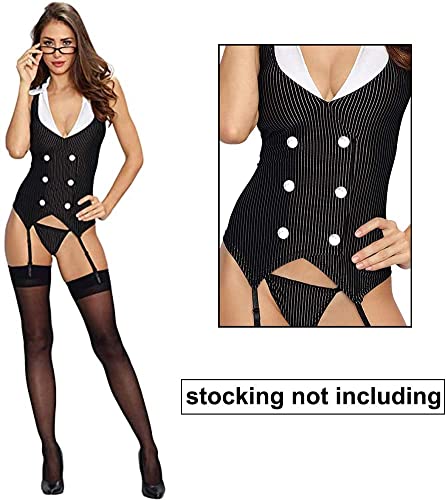 Sexy Lingerie Set Women Naughty Secretary Outfits Teacher Uniform Costume Bodysuit with Suspenders Garter Belt Deep V Neck Babydoll Fancy Dress