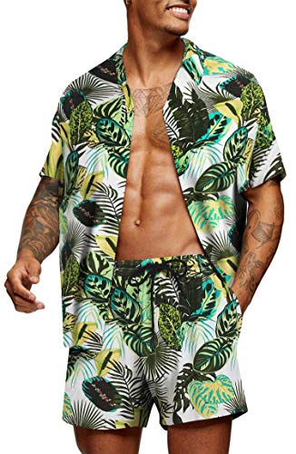 COOFANDY Men's Flower Casual Button Down Short Sleeve Hawaiian Shirt Suits