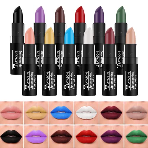 BIOKUSY 12 Pack Matte Lipstick Set, Black Goth Novelty Lipstick, Moisturizing Long Lasting Lip Color for Halloween Party Cosplay Makeup Gift Kit for Girls and Women halloweenkingdom