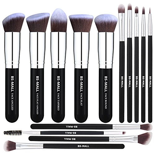 BS-MALL Makeup Brushes Premium 14 Pcs Synthetic Foundation Powder Concealers Eye Shadows Silver Black Makeup Brush Sets(Silver Black) halloweenkingdom