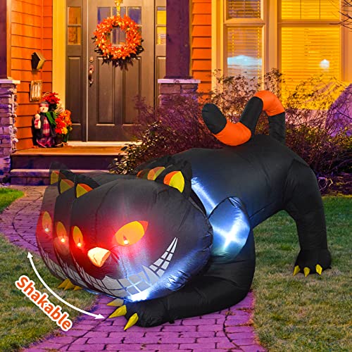 GOOSH 6 FT Halloween Inflatables Outdoor Black Cat with Fangs, Blow Up Yard Decoration Clearance with LED Lights Built-in for Holiday/Party/Yard/Garden halloweenkingdom
